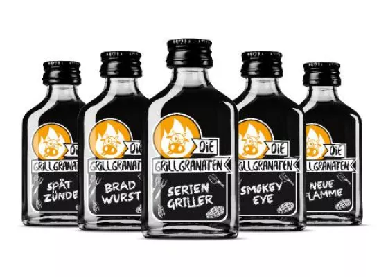 Bild: 48 verschiedene Etiketten-Namen, ein neuer sanfter Kräuterlikör: Die Grillgranaten als erster Grillschnaps