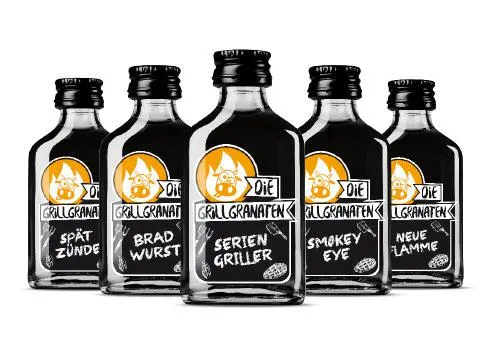 Bild: 48 verschiedene Etiketten-Namen, ein neuer sanfter Kräuterlikör: Die Grillgranaten als erster Grillschnaps