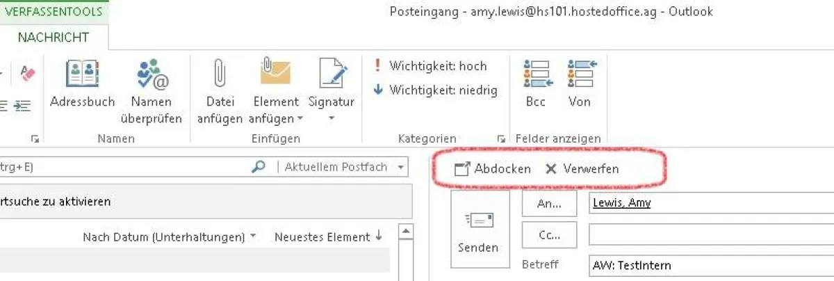 Erweitere Funktionen beim Antworten mit Outlook 2013. Foto: QualityHosting AG