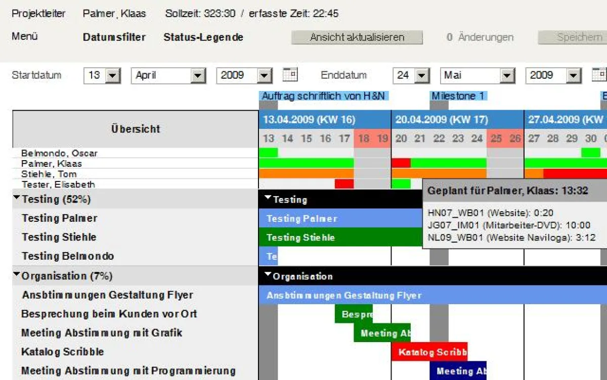 Eine der vier neuen Ansichten: die Projektplanung von topazProject