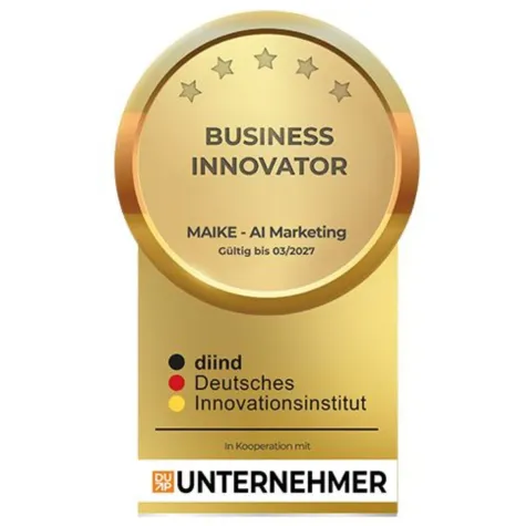 Bild: MAIKE – AI Marketing mit „Business Innovator“-Siegel von diind ausgezeichnet