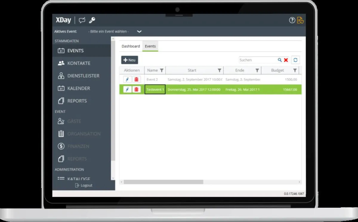 Screenshot der XDay Eventmanagement Software