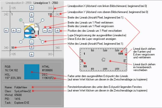 Hilfreiches Bildschirmlineal für gleichzeitiges Messen in 2 Dimensionen Bild: Hilfreiches Bildschirmlineal für gleichzeitiges Messen in 2 Dimensionen