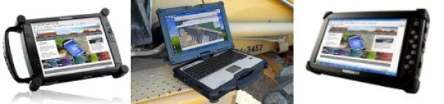 Bild: Solide portable Computer von ACME & Ruggedbooks von Samwell aus einer Hand