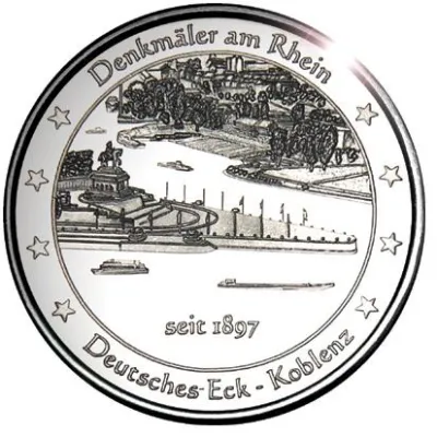 Reiterstandbild Deutsches Eck auf Medaille geprägt Bild: Reiterstandbild Deutsches Eck auf Medaille geprägt