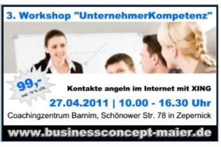 3. Workshop UnternehmerKompetenz im Coachingzentrum Barnim in Panketal Bild: 3. Workshop UnternehmerKompetenz im Coachingzentrum Barnim in Panketal