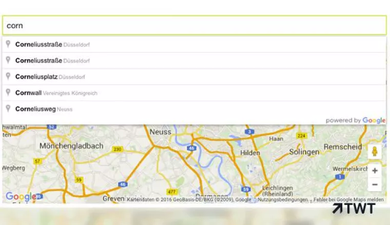 Bild: TWT bietet Kunden intelligente Adresseingabe mit Google Maps