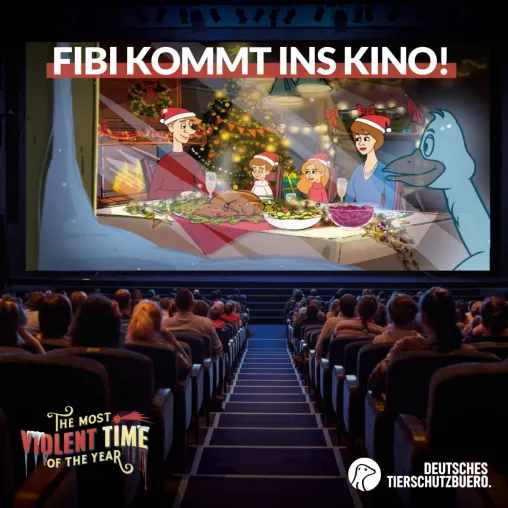 Bild: Aufrüttelnder Weihnachtsspot mit Gans Fibi wird in zehn Kinos deutschlandweit gezeig