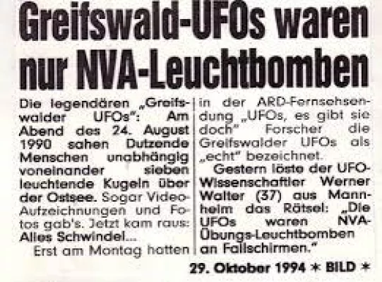 Bild: 24.8.2015: Jubiläum der UFO-Lichter von Greifswald/Ostsee 1990 - Beobachtungen auch 2015 von Deutschland aus