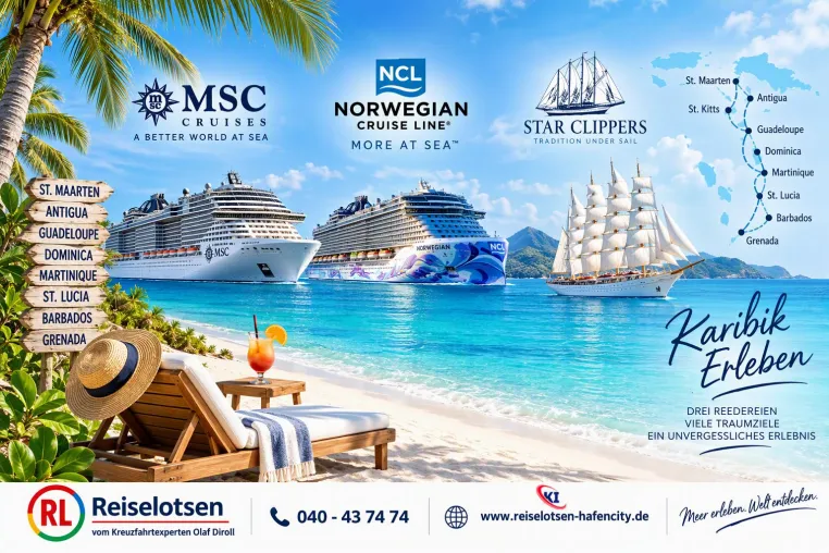 Bild: Karibik-Kreuzfahrten: NCL, MSC und Star Clippers – Angebote und Ausblick 2027