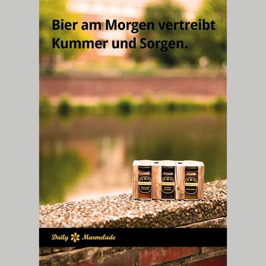 Bier-Gelee-Sixpack von Daily Marmelade - originelles Geschenk mit frechem Slogan.
