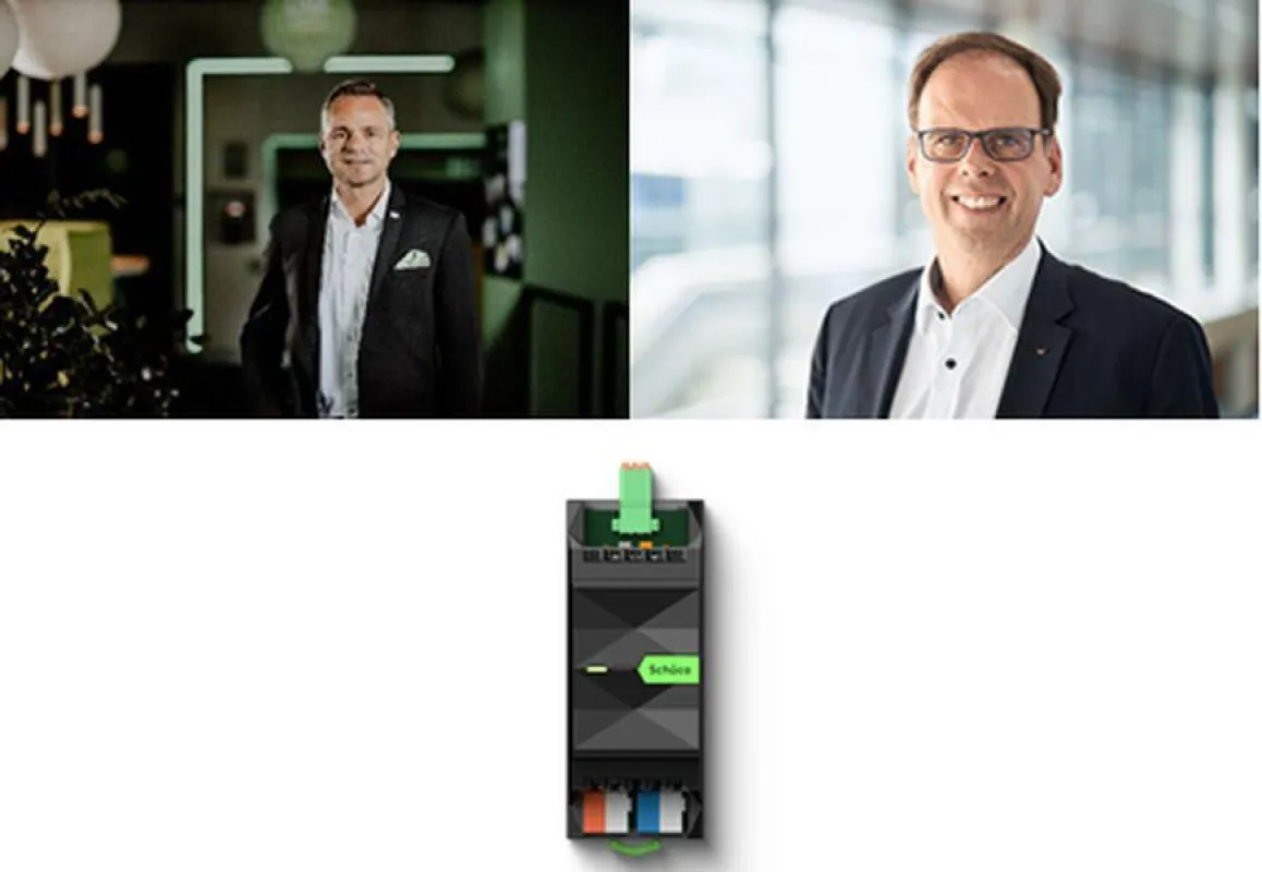 v.l.: Rüdiger Keinberger, Loxone, Joachim Gau, Schüco unten: Die Schüco Extension von Loxone