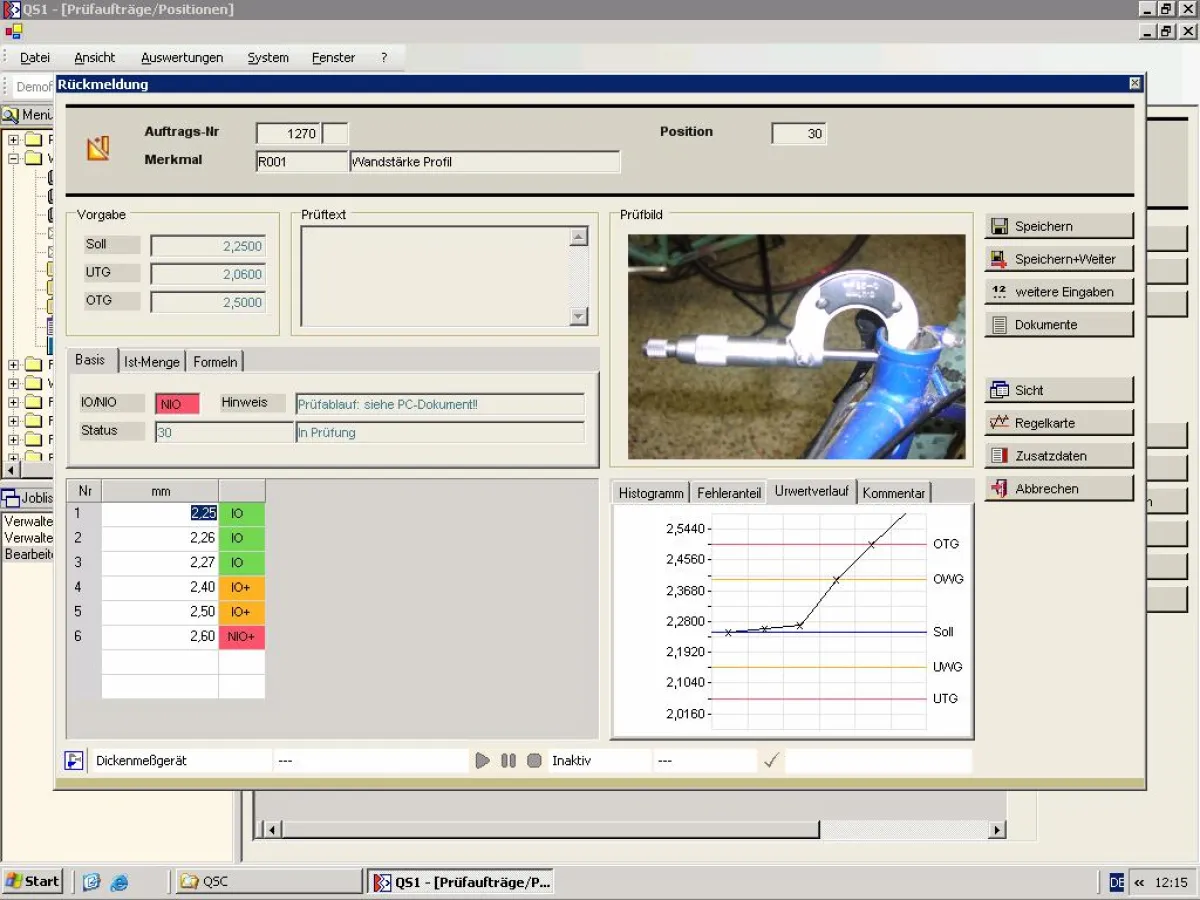 Das oxaion OM-Modul bindet bei den Prüfplänen in der Fertigung auch die entsprechenden Messmittel mit ein.