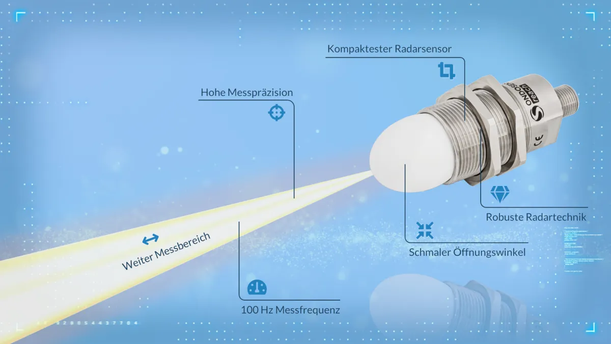 Kleinste Abmessungen: Der kompakte OndoSense reach Radarsensor eignet sich auch für den Außenbereich (© OndoSense)