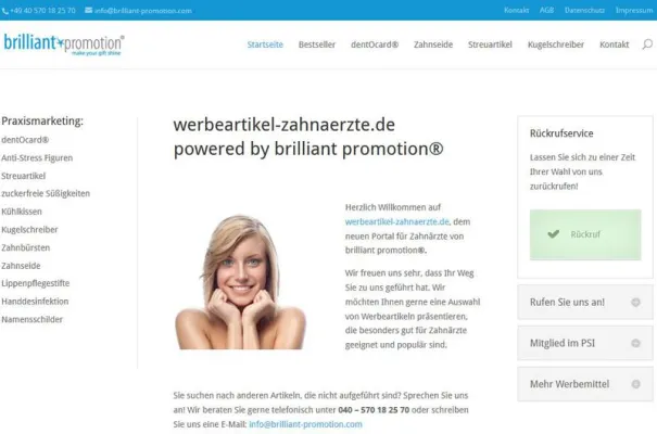 www.werbeartikel-zahnaerzte.de erstrahlt in neuem Glanz Bild: www.werbeartikel-zahnaerzte.de erstrahlt in neuem Glanz