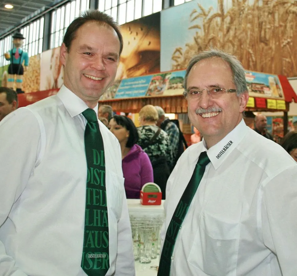 Die Geschäftsführer der Distelhäuser Brauerei A. Kalweit, R. Andre auf der Grünen Woche 2013 (v.l.)