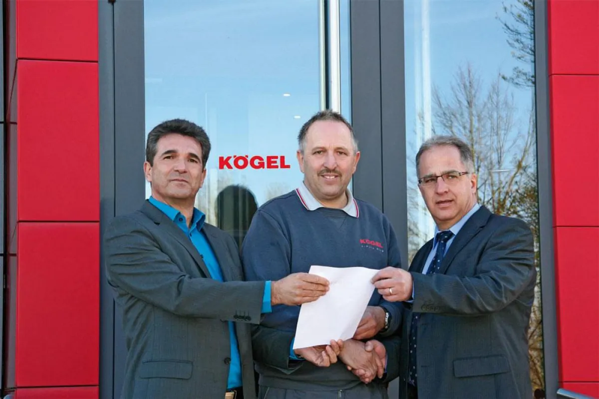 Hr. Pfaudler, Werkleiter; Hr. Dolde, Kommandant WF und Hr. Steinbacher, Mitglied der GF
