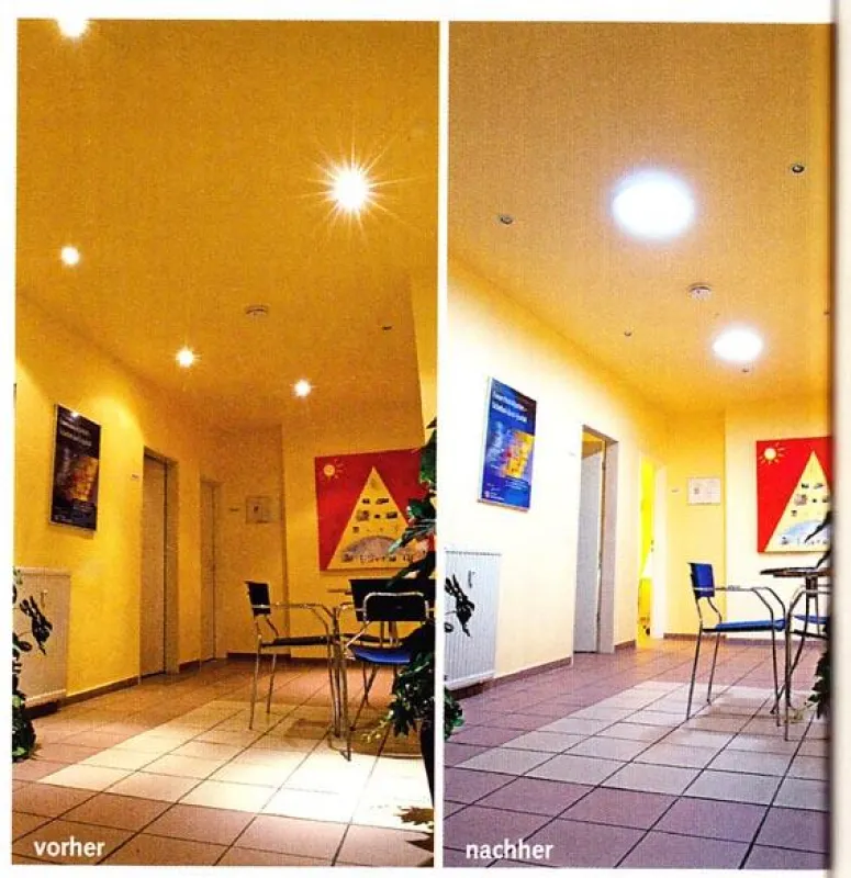 Statt Kunstlicht erhellt jetzt Naturlicht den bisher dunklen Flur im Büro der Deutschen Vermögensberatung von Ralf Cormaux.