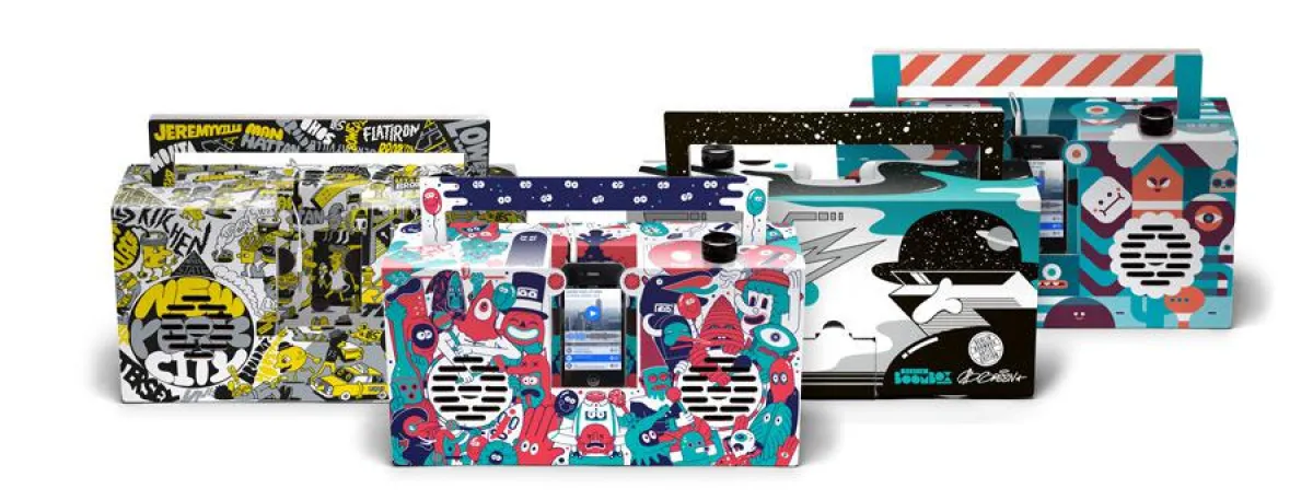Die Berlin Boombox Artist Edition. 4 Künstler haben je ein Lautsprecher Design kreiert.
