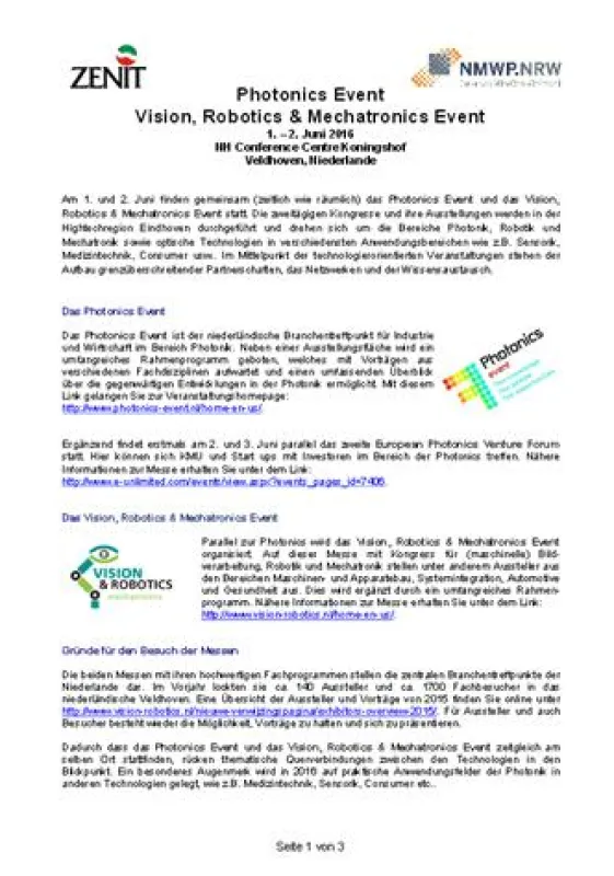 Phontonics - Gemeinschaftsstand NRW, 01. - 02.06.2016, Veldhove, nrweuropa