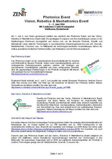 Bild: Photonics Event und Vision, Robotics & Mechatronics Event 2016: Gemeinschaftsstand NRW, 01.-02.06.2016