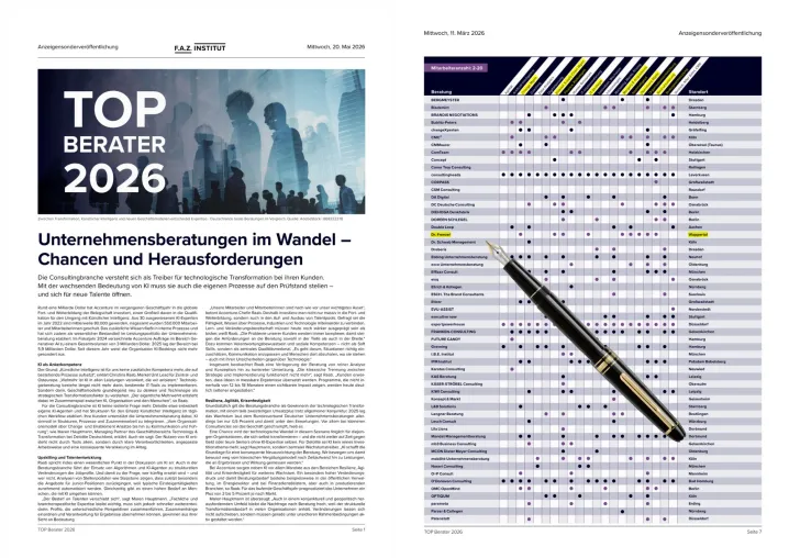 Dr. Hartmut Frenzel als „TOP Berater 2026" in der FAZ ausgezeichnet Bild: Dr. Hartmut Frenzel als „TOP Berater 2026" in der FAZ ausgezeichnet
