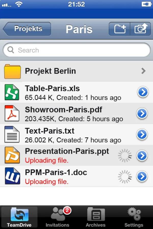 TeamDrive iPhone App Screen