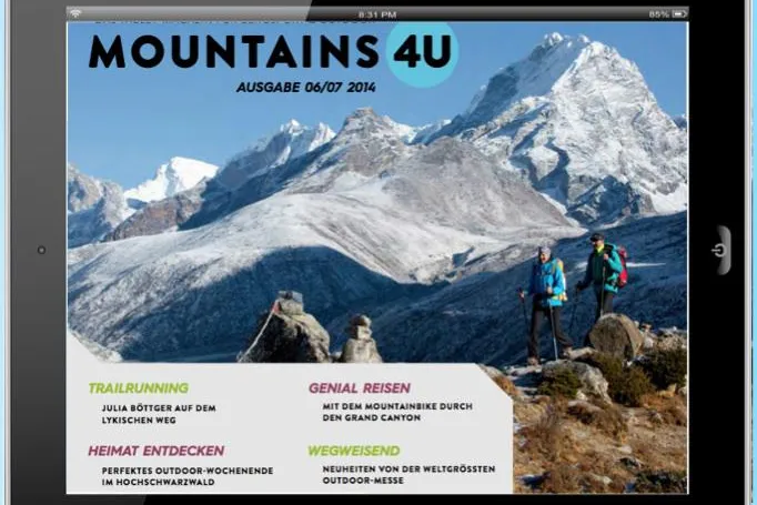 Bild: Mountains4U – das interaktive Tablet-Magazin für Bergsport- und Outdoor feiert sein einjähriges Jubiläum