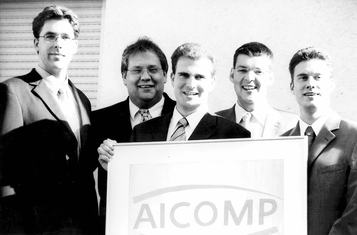 Die 5 Gründungsmitglieder der Aicomp: Ralf Stenker, Dieter Voigt, Michael Tews, Norbert Haupt u