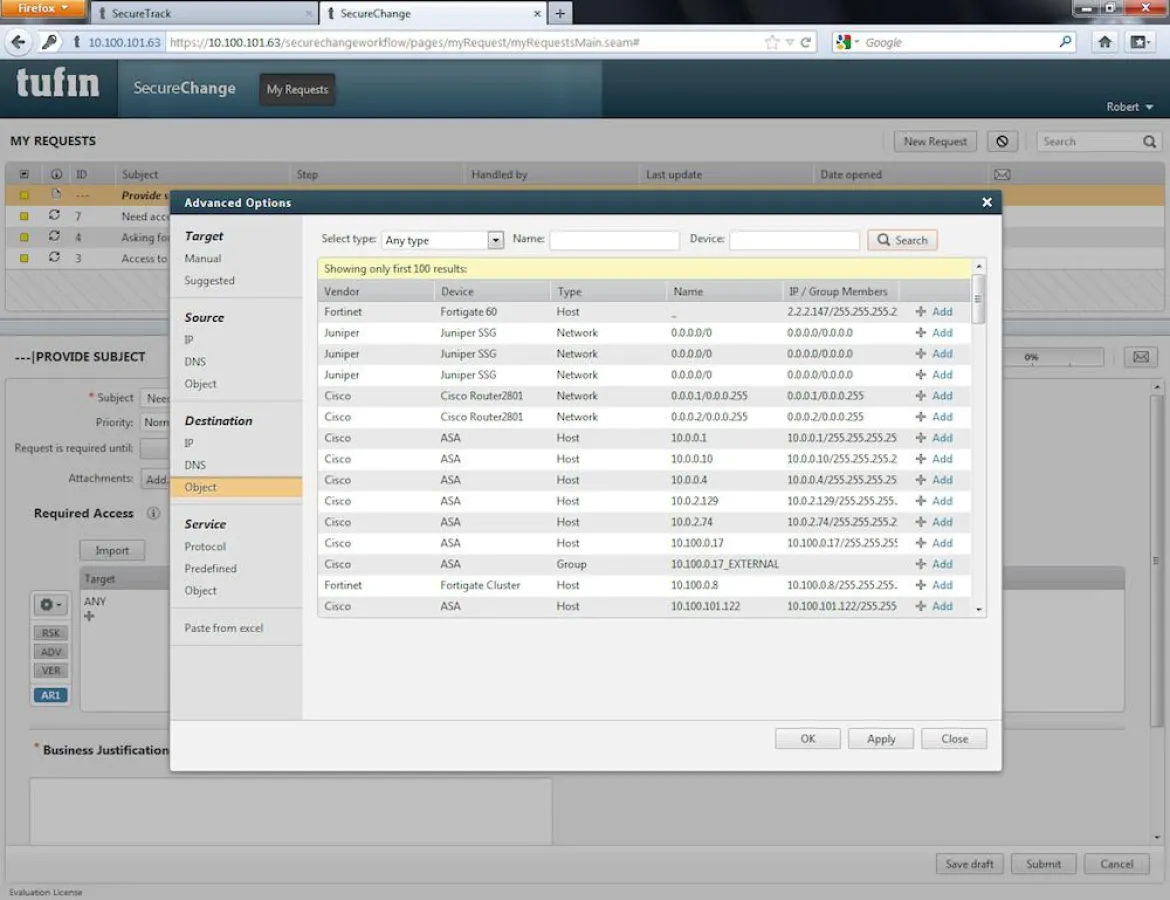 Der Object Browser bietet eine Ansicht auf alle IPv6-Einstellungen. (Quelle: Tufin Technologies)