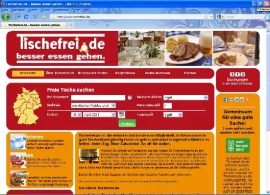 Bild: Internetportal Tischefrei.de startet am 01.10.2011: "Essen gehen, selber sparen und andere satt machen."