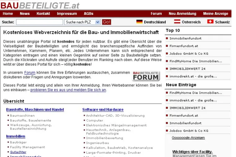 Bild: Das Webverzeichnis für die Bau- und Immobilienwirtschaft starten in Österreich und der Schweiz