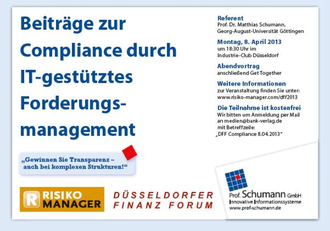 Einfluss von Compliance auf moderne Forderungsmanagementprozesse - Vortrag von Prof. Schumann