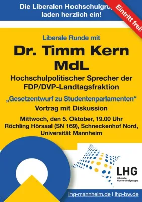 Bild: Einladung zur Liberalen Runde mit Dr. Timm Kern MdL – "Gesetzentwurf zum Studentenparlament"