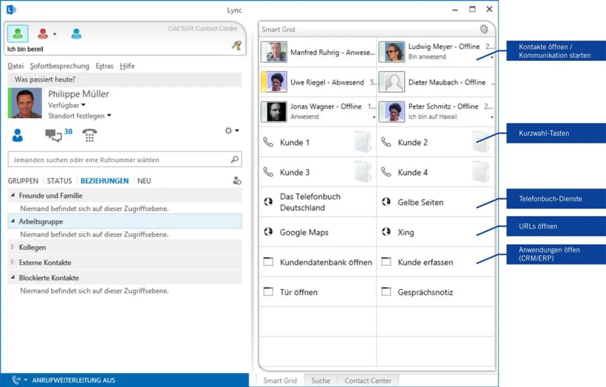 Das CAESAR Smart Grid ist Bestandteil der Lync-Integration.