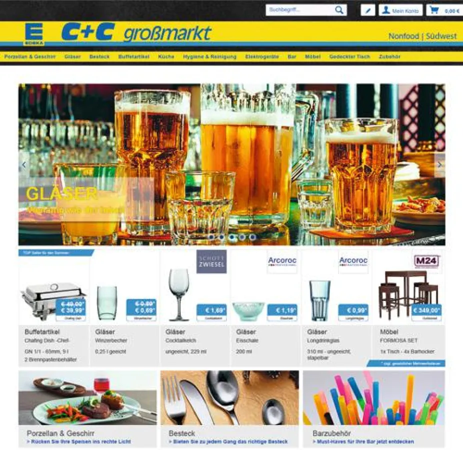 Die durchdachte Startseite des Edeka Gastroshop erleichtert den Zugriff auf das gesamte Sortiment