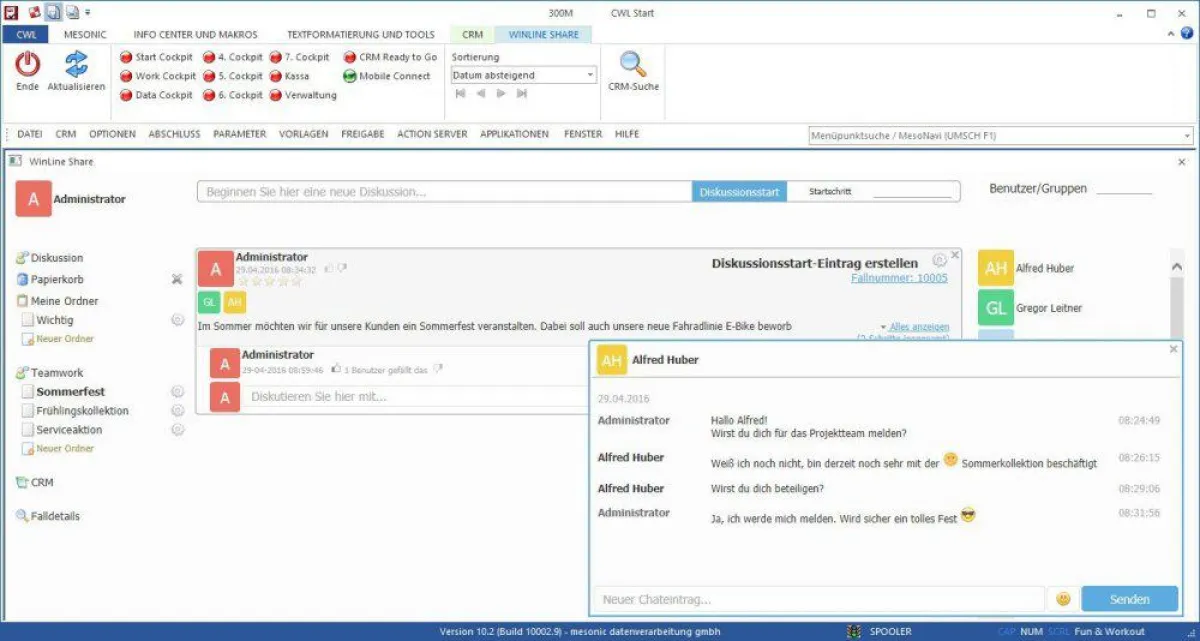 Diskutieren und chatten mit der WinLine SHARE Kommunikationsplattform von mesonic