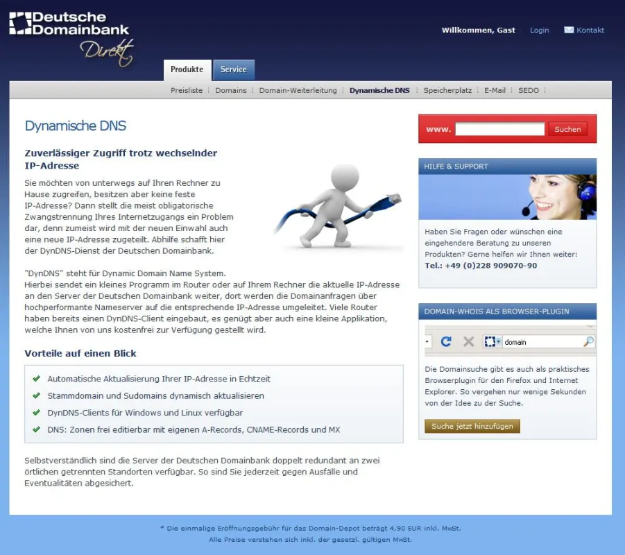 Informationen zum DynDNS-Dienst der Deutschen Domainbank auf der Webseite