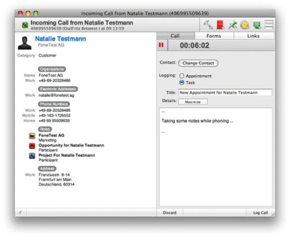FoneConnector for Daylite ermöglicht CRM-Telefonieintegration unter Mac OS X Bild: FoneConnector for Daylite ermöglicht CRM-Telefonieintegration unter Mac OS X