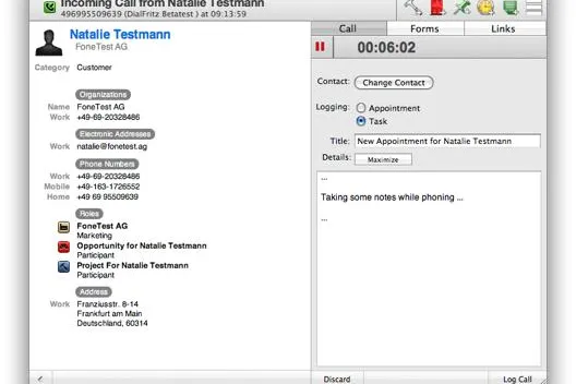 Bild: FoneConnector for Daylite ermöglicht CRM-Telefonieintegration unter Mac OS X