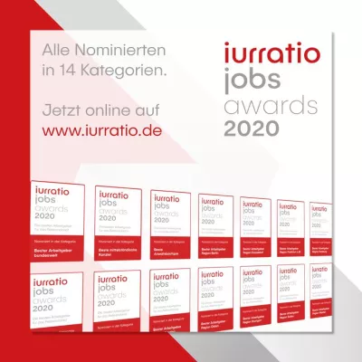 Bild: Iurratio jobs awards 2020 - Die Awards für die besten juristischen Arbeitgeber im Referendariat