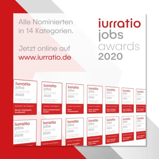 Bild: Iurratio jobs awards 2020 - Die Awards für die besten juristischen Arbeitgeber im Referendariat