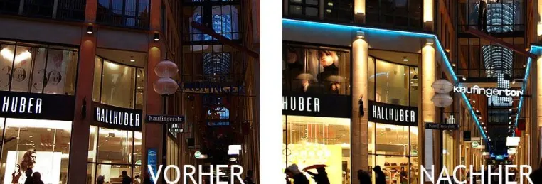 Aufmerksamkeit und Wertsteigerung für Passagen, Einkaufszentren und Immobilien - München im Licht Bild: Aufmerksamkeit und Wertsteigerung für Passagen, Einkaufszentren und Immobilien - München im Licht