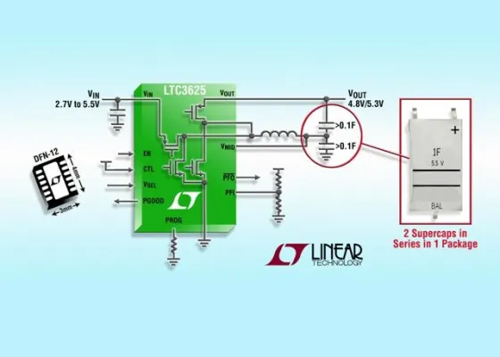 Bild: Linear Technology: Programmierbare 1A-Abwärts/Aufwärtsregler-Lader für Doppelzellen-Supercaps ...