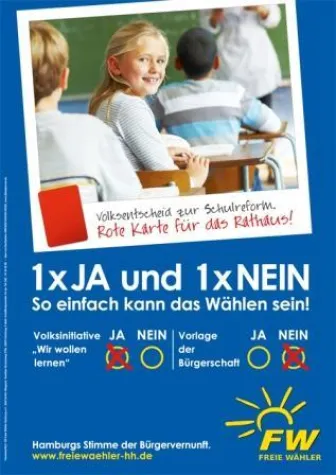 Bild: FREIE WÄHLER Hamburg starten erste Plakatkampagne - Eingreifen in Streit um Schulreform