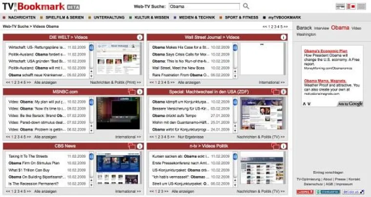 Bild: Web-TV Suche TVBookmark - Ende der Beta mit über 70.000 Videos im Suchindex