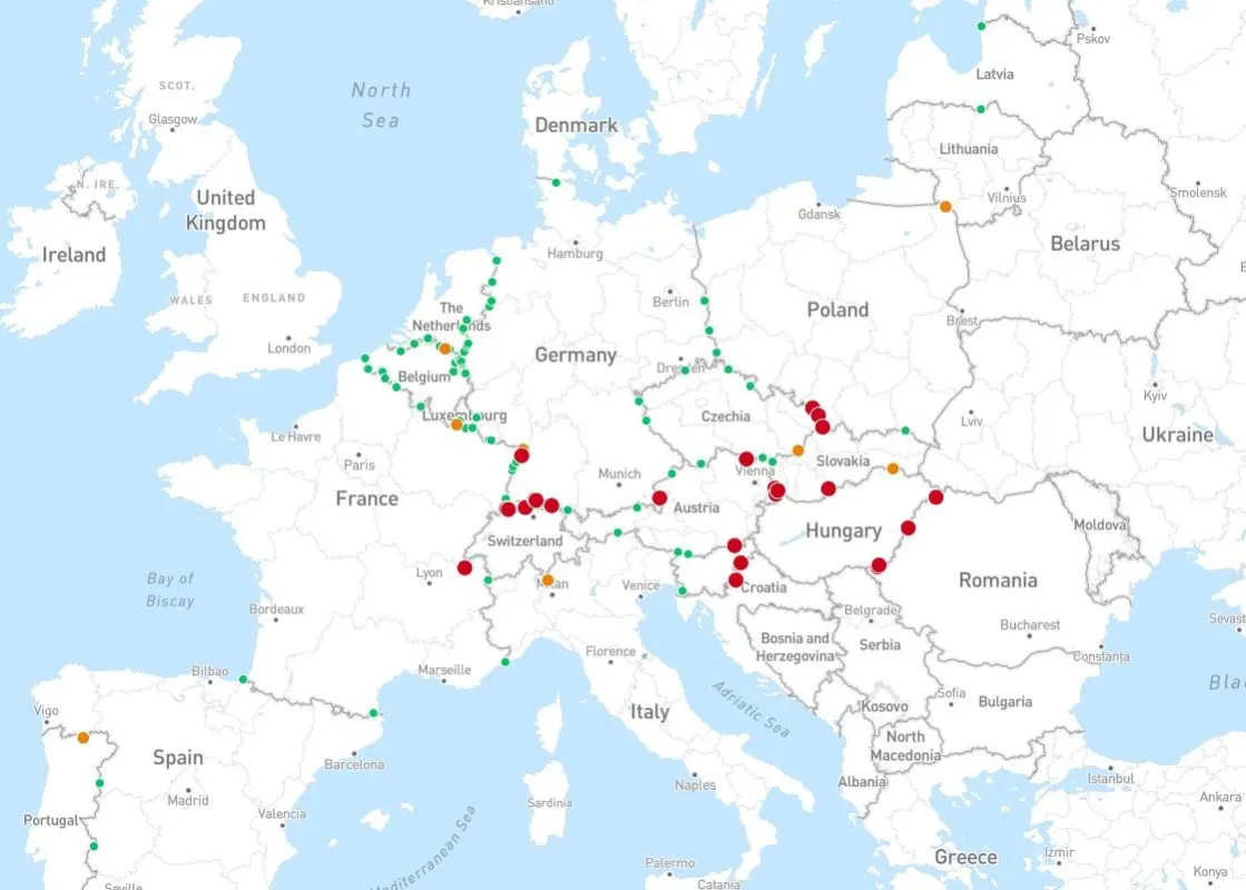 Landkarte zu Grenzwartezeiten im europäischen Güterverkehr (Quelle: Sixfold)