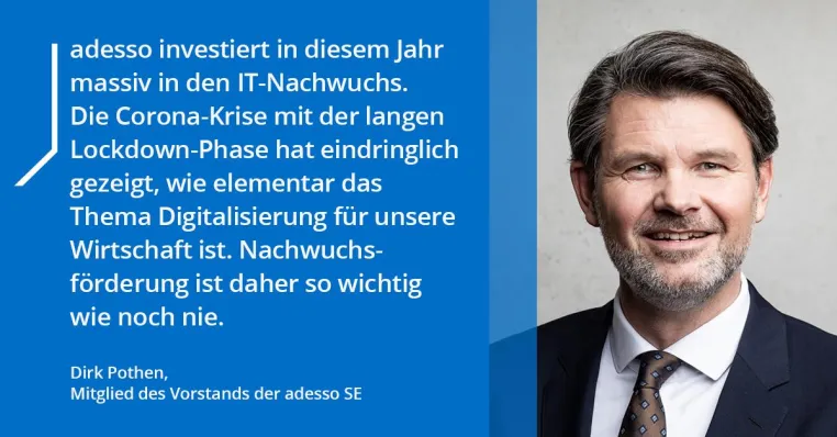 Neuer Ausbildungsrekord bei adesso zum Ausbildungsjahr 2020/21 Bild: Neuer Ausbildungsrekord bei adesso zum Ausbildungsjahr 2020/21