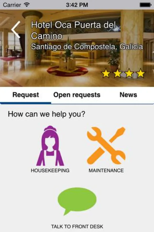 Senden einer Bestellung an das Hotel - Screenshot der justrequest App