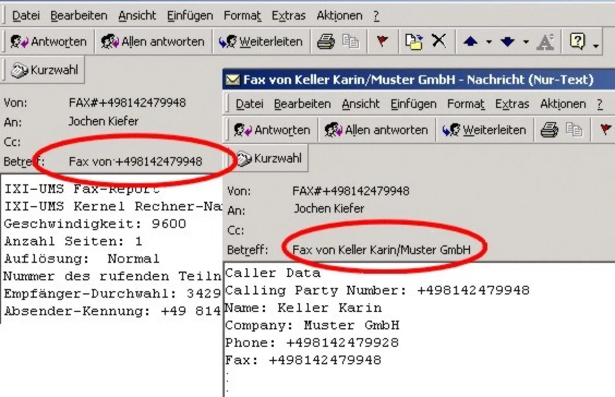 Mit dem neuen Feature „IXI-UMS Sender Identification“ erhält der Benutzer bei einer eingehenden Unified Messaging-Nachricht im Betreff der Nachricht detaillierte Informationen über den Absender